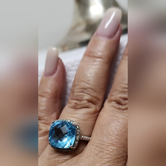 7.50 CT Blue Topaz .10 CTW White Diamonds Silver Ring NWT SALE SALE SALE - Picture 11 of 15